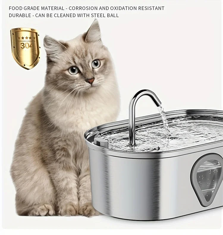 3.5L Large Capacity Pet Water Dispenser Automatic Stainless Steel Cat Water Fountain with LED Lighting - Jimmys Supplies