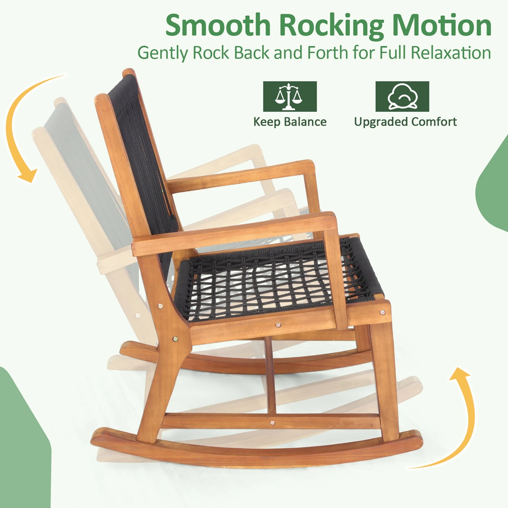 3pcs Patio Acacia Wood Bistro Table Rocking Chair Set All-Weather Rope Outdoor - Jimmys Supplies