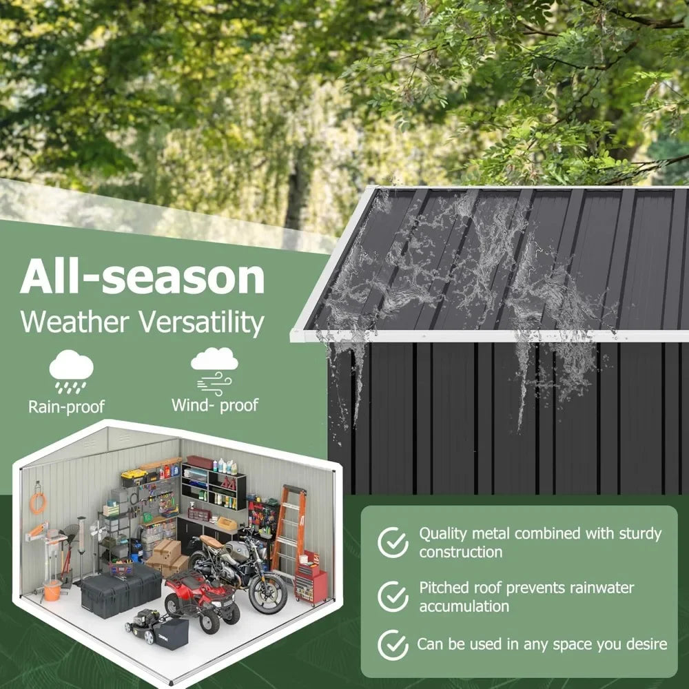 10x10 FT Outdoor Storage Shed with Lockable Doors Grey - Jimmys Supplies