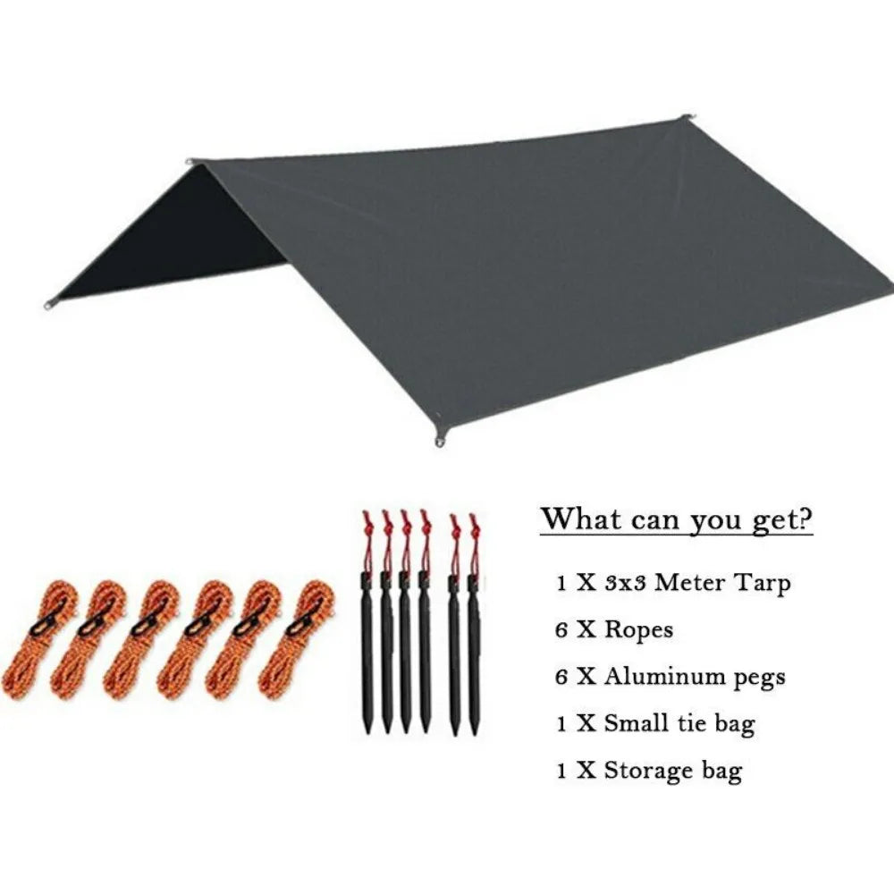 3Mx3M Camping Waterproof Awning Tarp Tent Dark Grey Ultralight Sun Shelter for Outdoor Tourist Beach sun shade UV Coating - Jimmys Supplies
