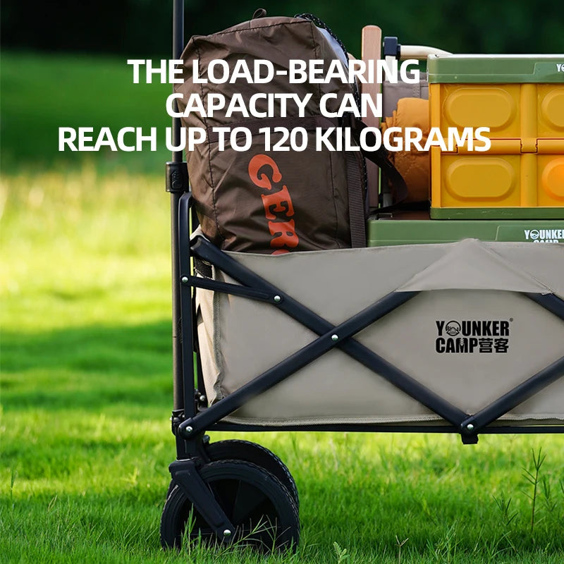 Collapsible Folding Utility Beach Wagon Cart Heavy Duty Large Capacity Fold Wagon Outdoor Trolley Portable Camping Cart