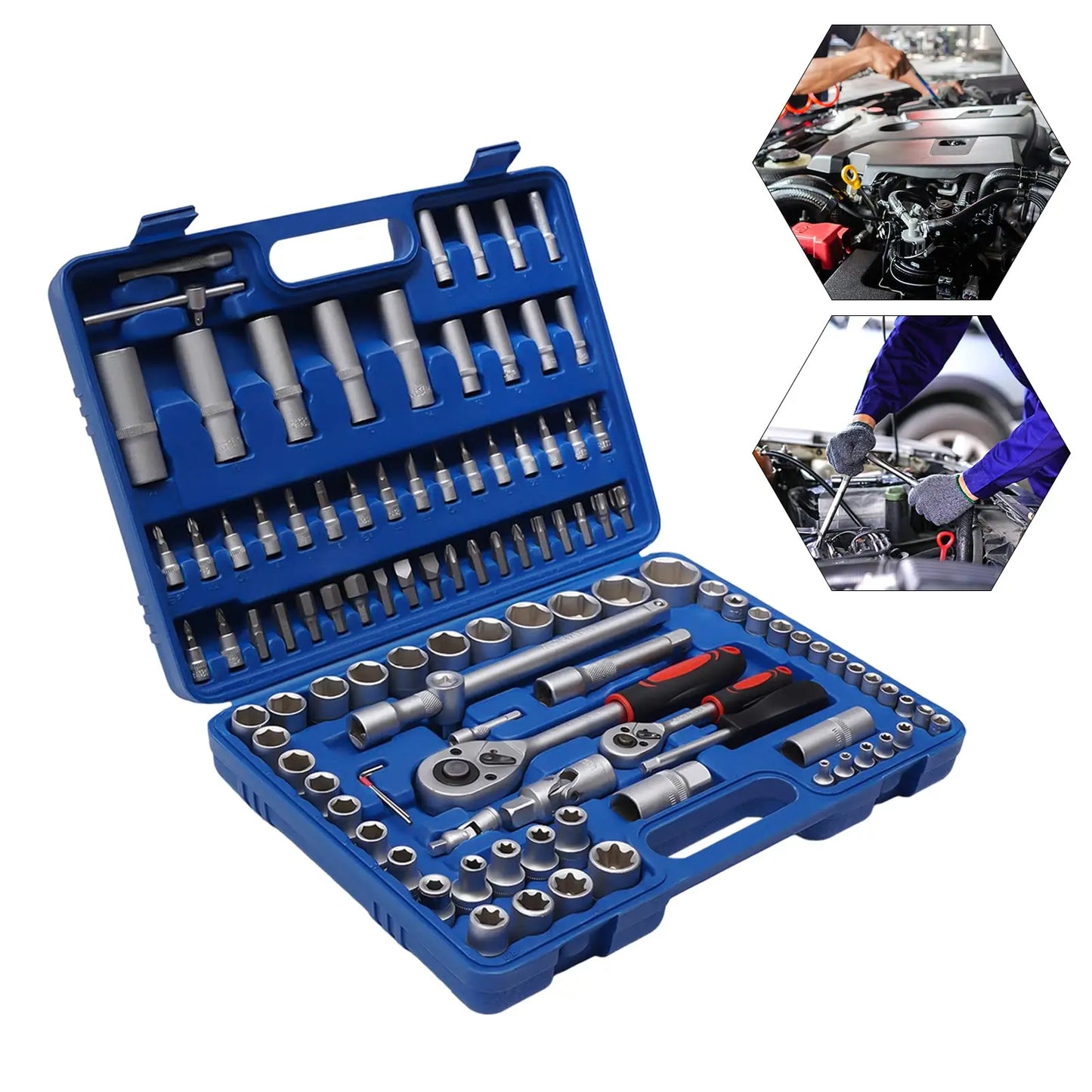 EAFC 108Pcs/94Pcs Multi Function Car Socket Ratchet Wrench Wheel Auto Mechanic Manual Torque Tool Kit Home Repair Tool Box Auto