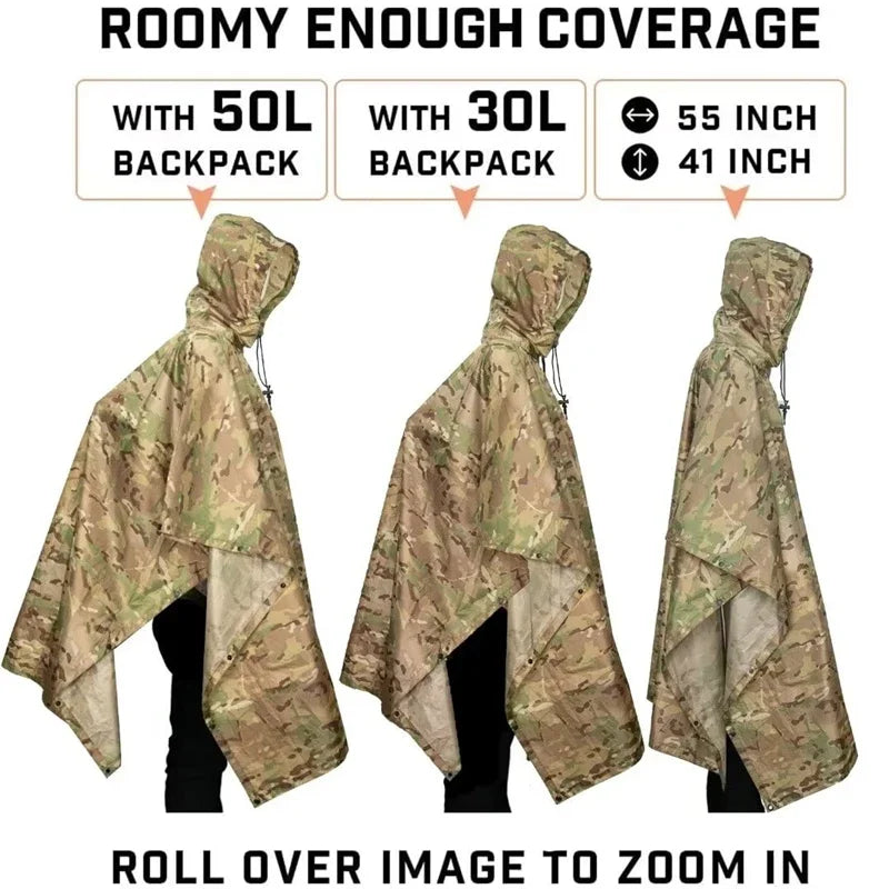 Man Military Impermeable Zipper Camo Raincoat Waterproof Rain Coat Men Raincoat Women Awning Tent Rain Motorcycle Rain Poncho