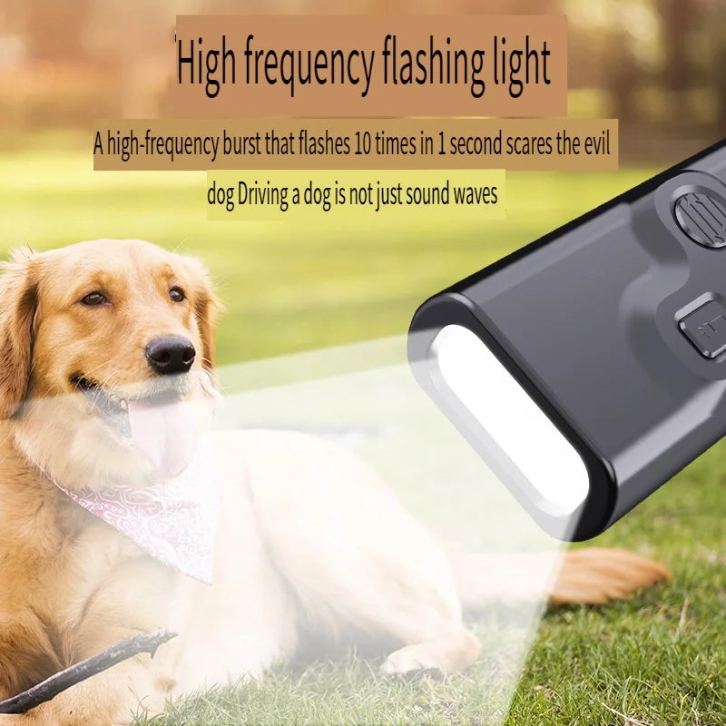 The new ultrasonic dog repeller has a screen bark stopper illumination, a flashing light, and a distress light