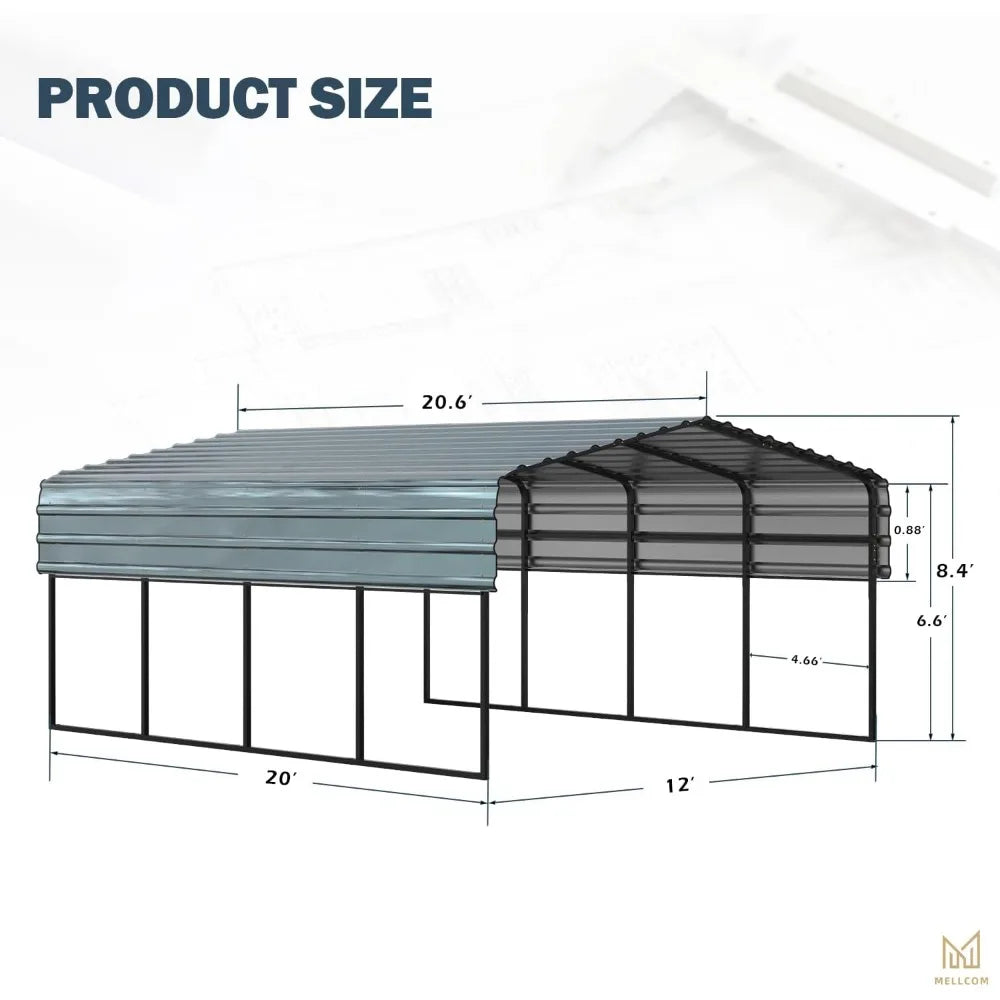 12 X 20 FT Carport with Galvanized Metal Roof and Frame Easy Assembly Car Shed with Enhanced Base Expanding Garage Space - Jimmys Supplies