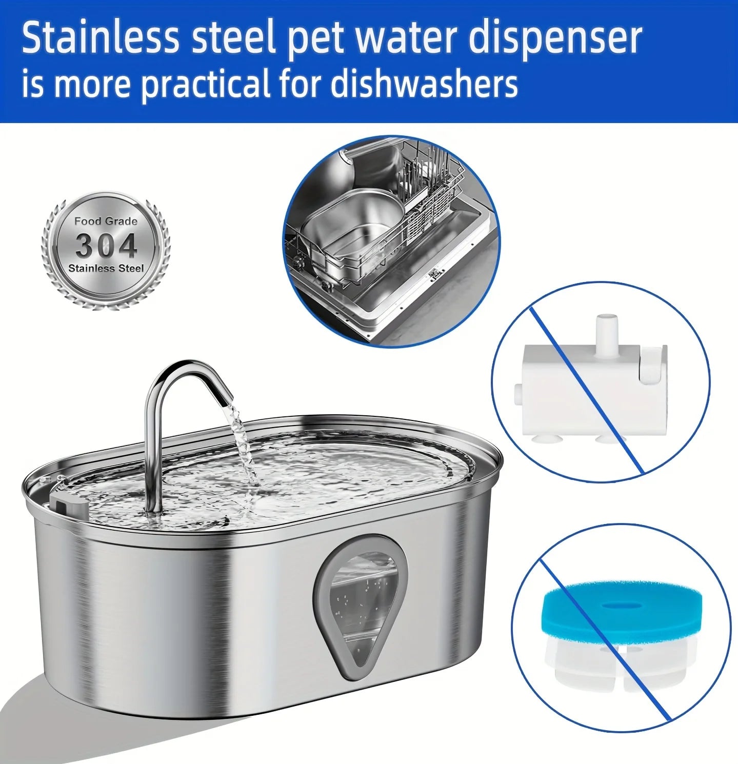 3.5L Large Capacity Pet Water Dispenser Automatic Stainless Steel Cat Water Fountain with LED Lighting - Jimmys Supplies