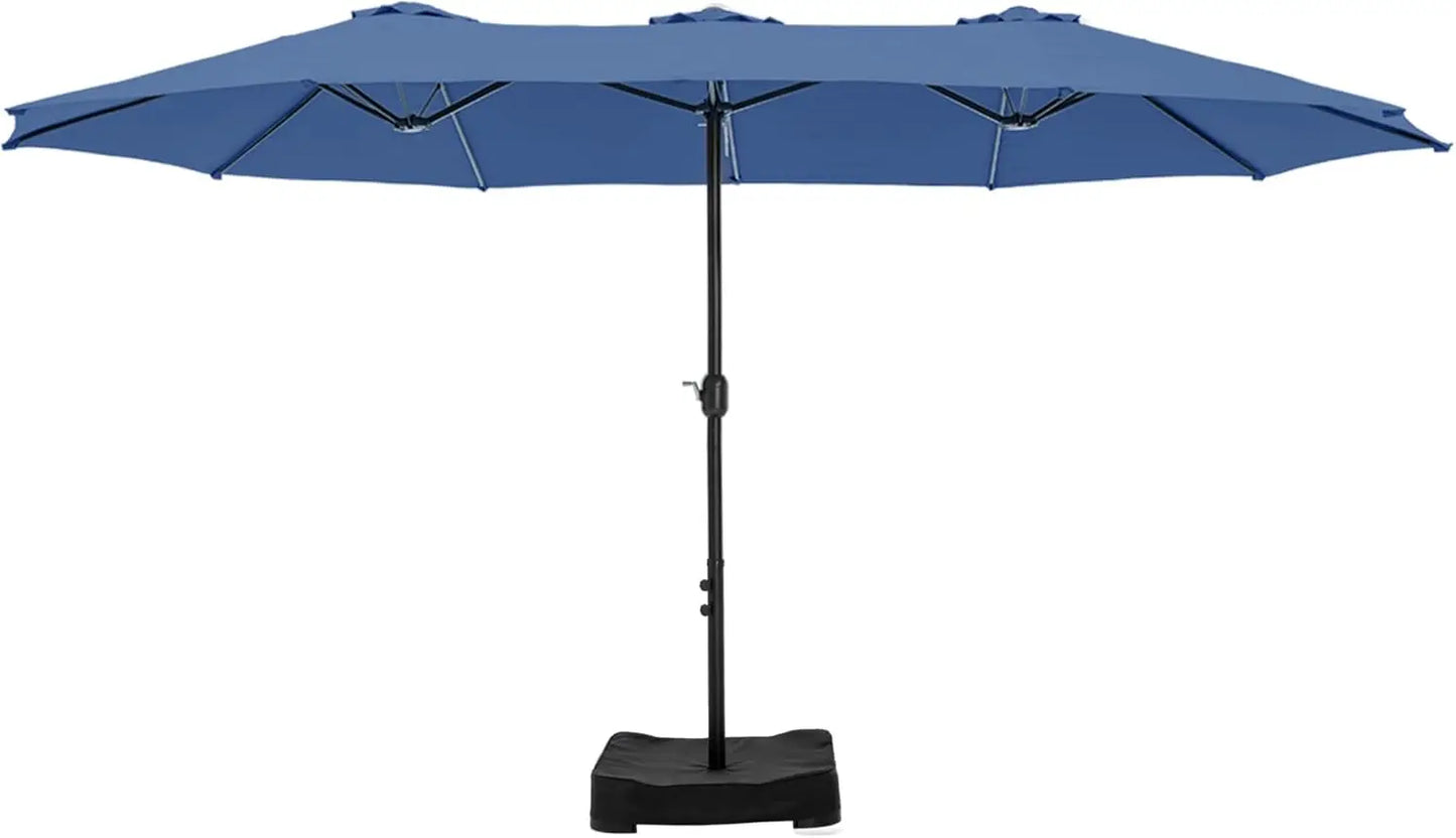 15ft Double Sided Patio Umbrella with Base Included, Outdoor Large Rectangular Market Umbrellas with Crank Handle - Jimmys Supplies