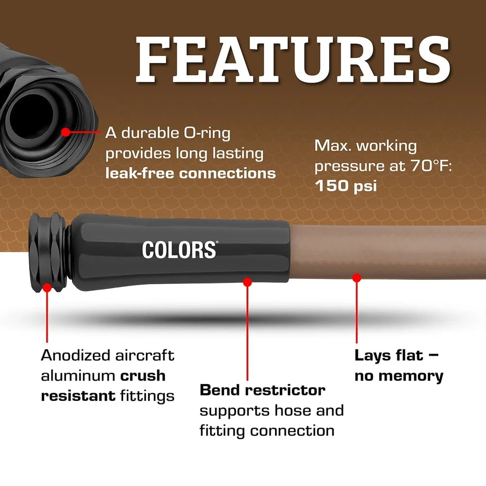 Premium Garden Hose 5/8in x 50ft Flexible Hybrid Polymer Abrasion Resistant Crush Proof Fittings Leak Free Connection Outdoor