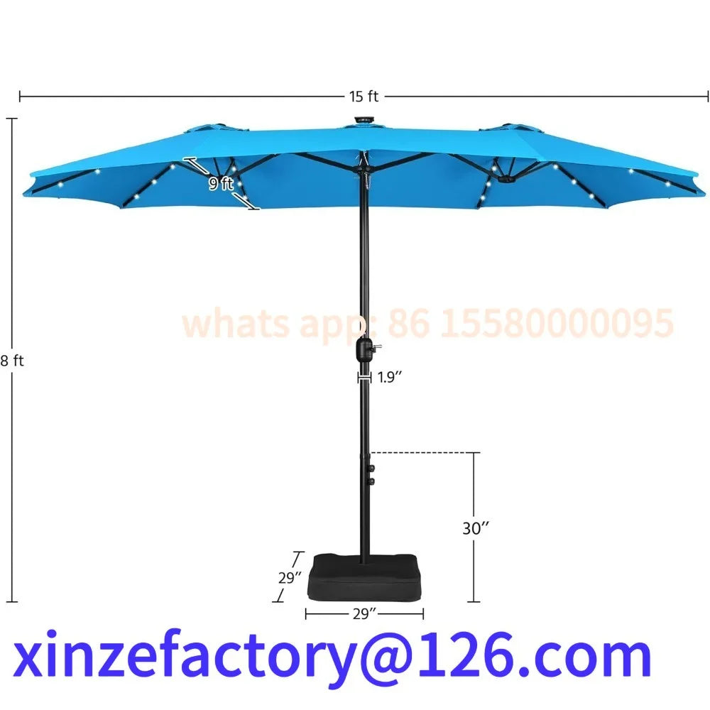 Customizable 15 ft Large Patio with Solar LED, Double-Sided Rectangle  Outdoor Market Umbrellas