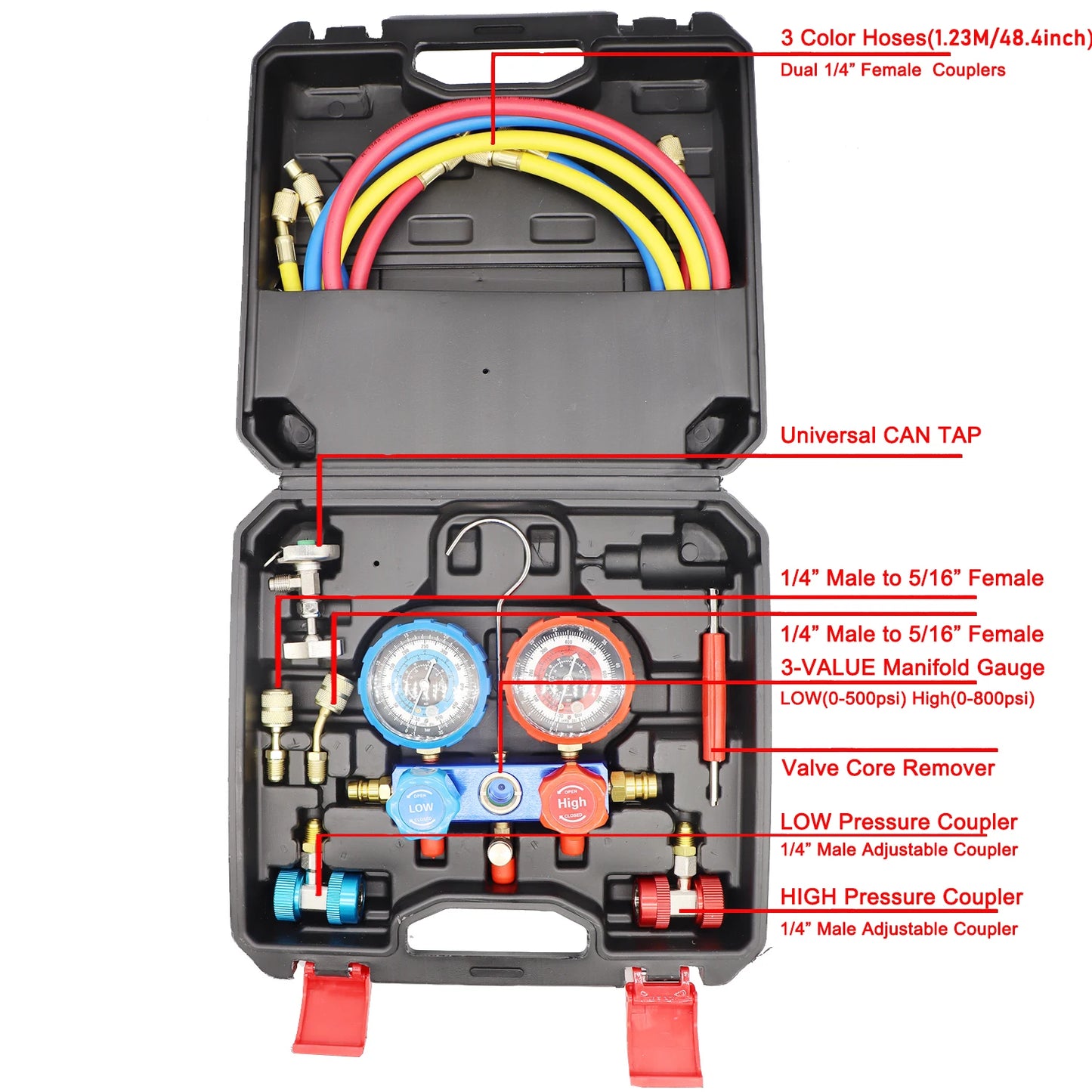 R410a Car Air Conditioning Pressure Manifold Gauge Hose Kit R22 R-410A R-134a R-404A Refrigerant Pressure Gauge Set Storage Box