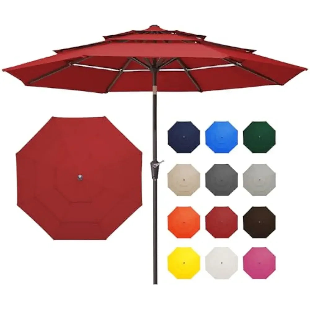 9FT 3 Tier Patio Umbrella Outdoor Umbrella Table Umbrellas  w/Push Button Tilt and UV Protection Outside Garden Pool Umbrella - Jimmys Supplies