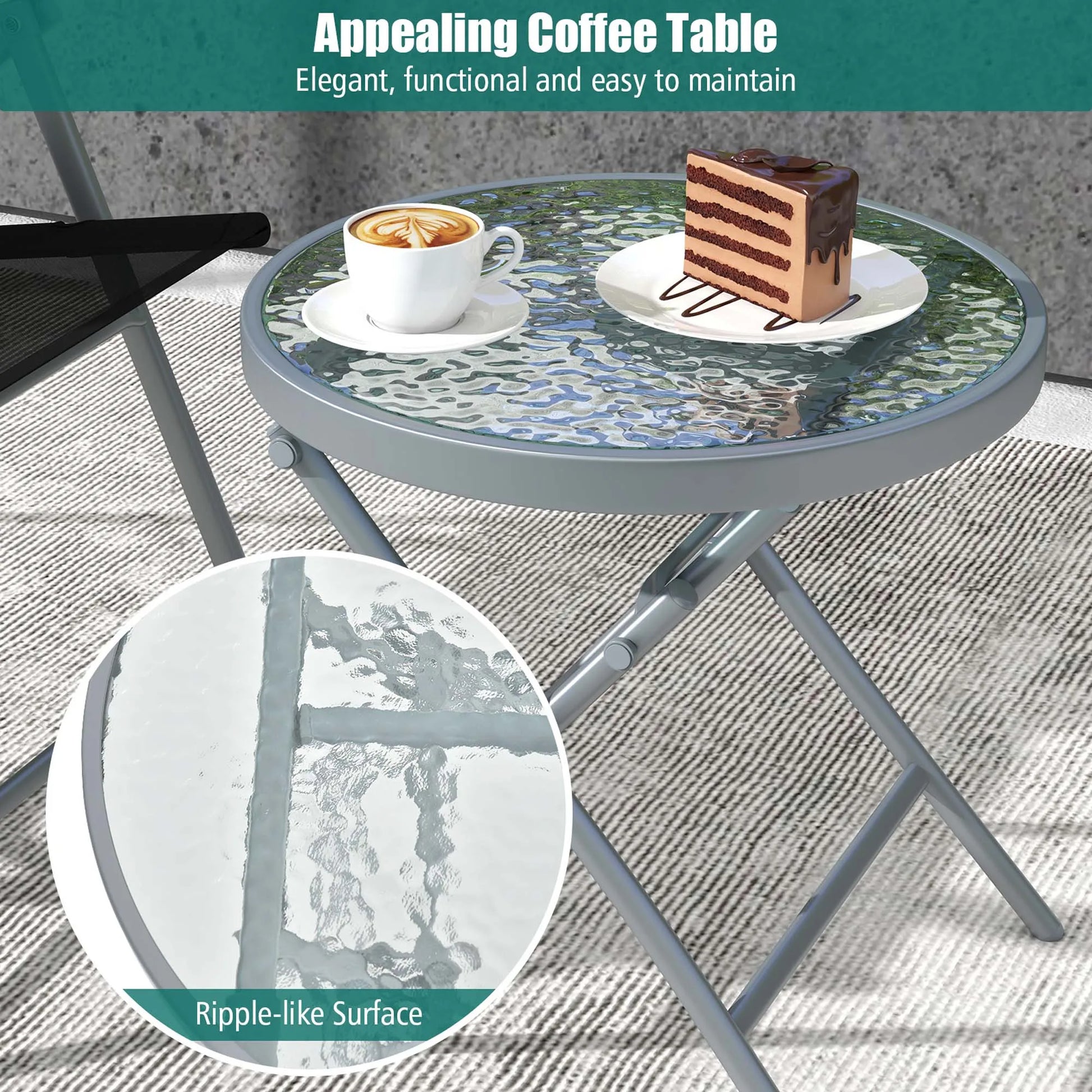 3pcs Patio Folding Table Chair Set Extra-Large Seat Metal Frame Portable Outdoor - Jimmys Supplies