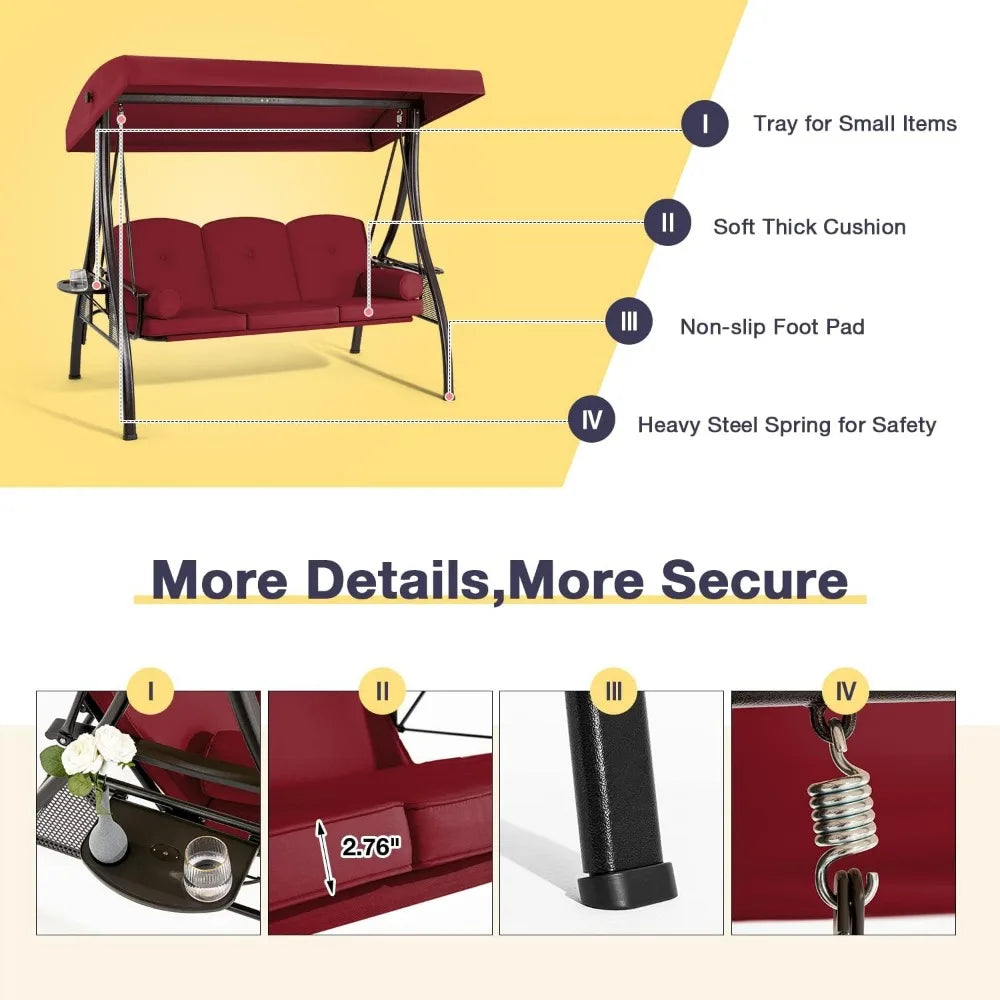 3 Person Outdoor Porch Swing with 1.5 Inch Deep Cup Holder - Jimmys Supplies