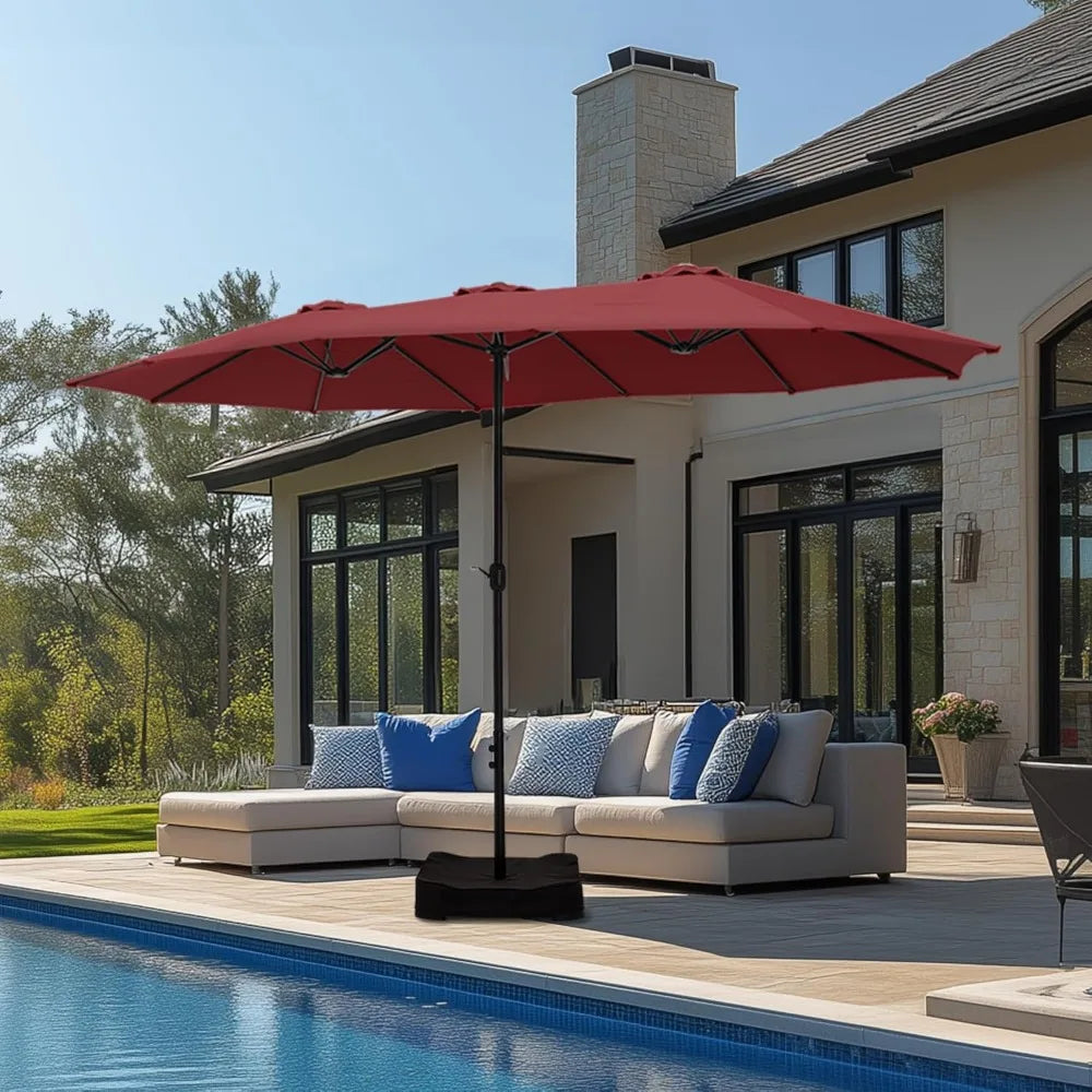 15ft Double Sided Patio Umbrella with Base Included, Outdoor Large Rectangular Market Umbrellas with Crank Handle - Jimmys Supplies