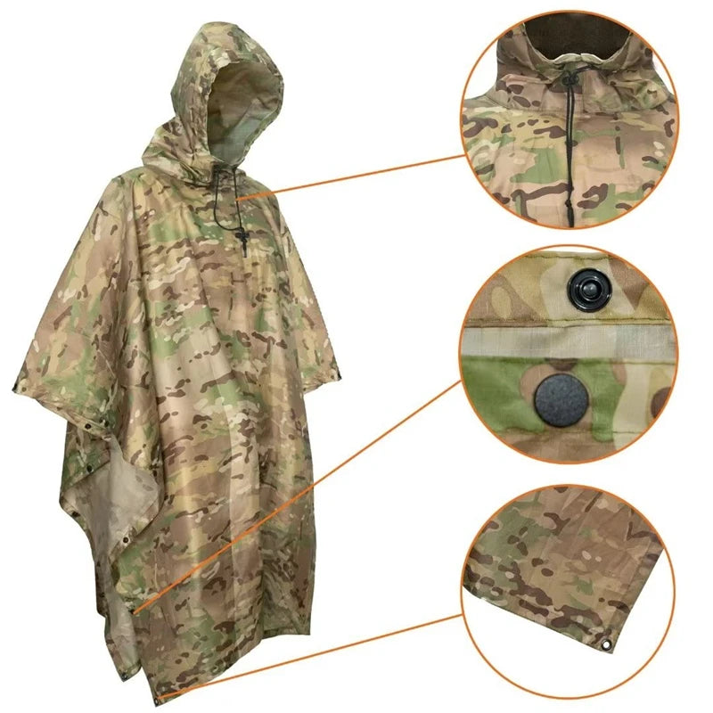 Man Military Impermeable Zipper Camo Raincoat Waterproof Rain Coat Men Raincoat Women Awning Tent Rain Motorcycle Rain Poncho
