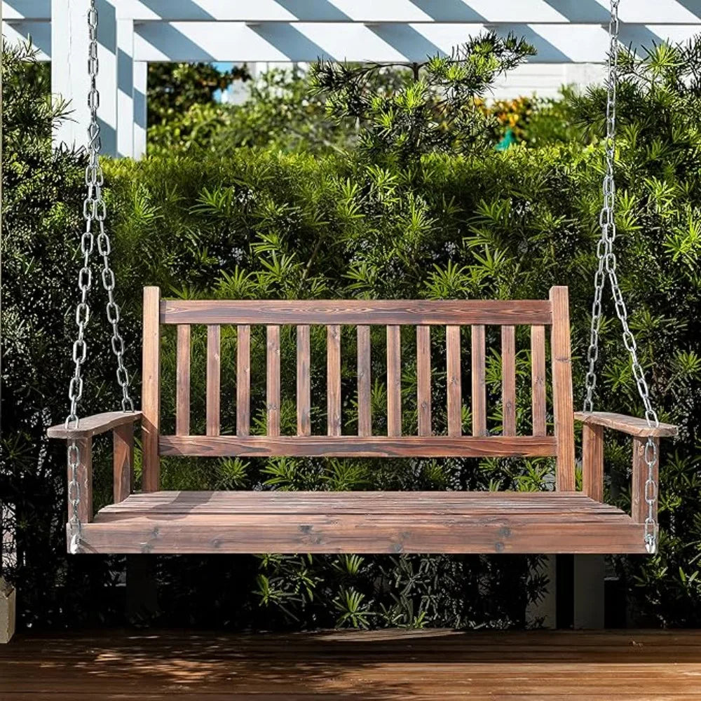 Outdoor Patio Hanging Wooden Porch Swing 5FT Rustic - Jimmys Supplies