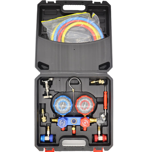 R410a Car Air Conditioning Pressure Manifold Gauge Hose Kit R22 R-410A R-134a R-404A Refrigerant Pressure Gauge Set Storage Box