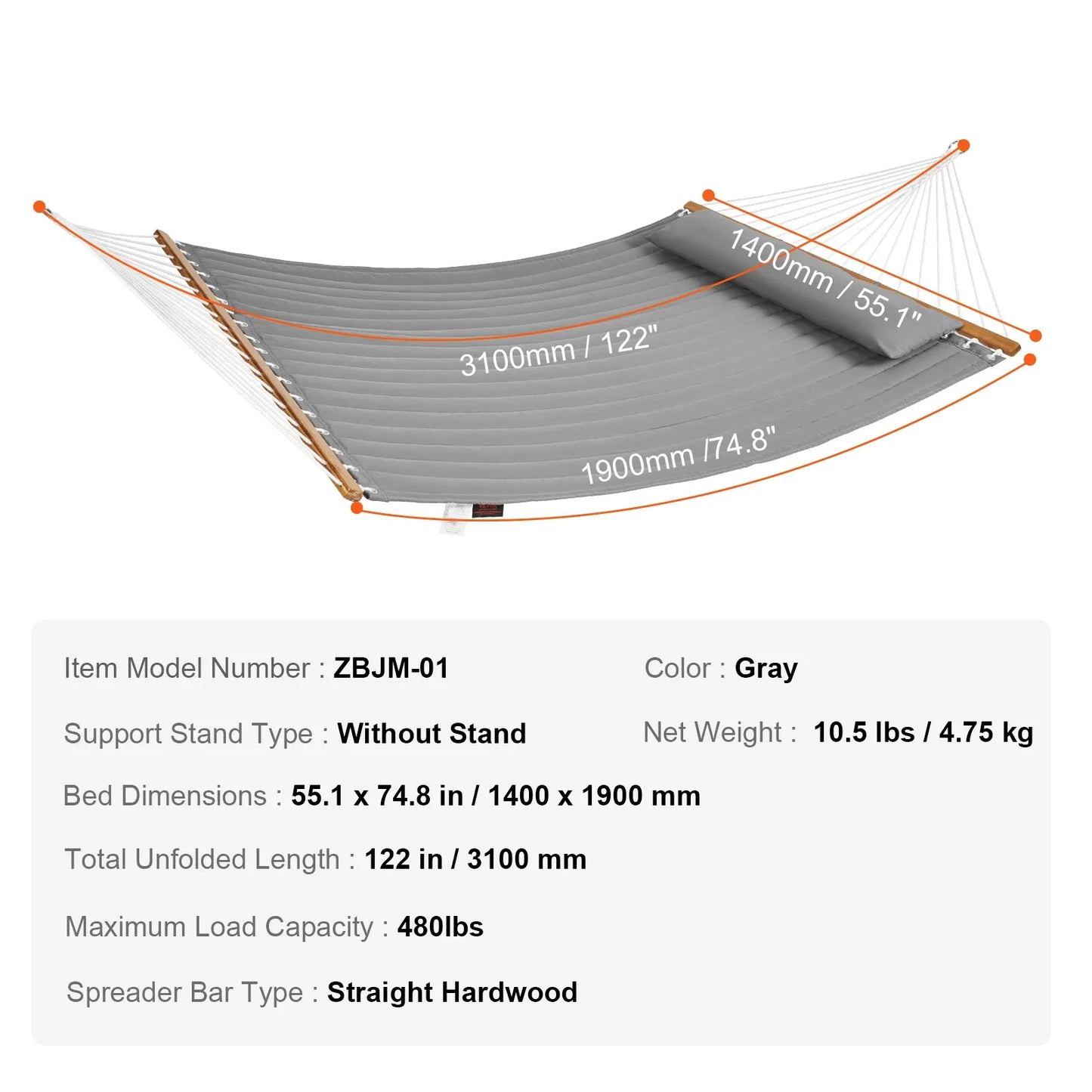 Two Person Hammock with Stand Included Double Hammock with Curved Spreader Bar and Detachable Pillow and Portable Bag