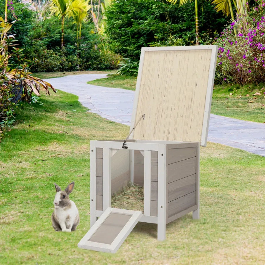 Modern Wooden Rabbit Cat Dog Hutch Indoor Outdoor Retreat House with Openable Roof for Small Pets Weatherproof Gray - Jimmys Supplies