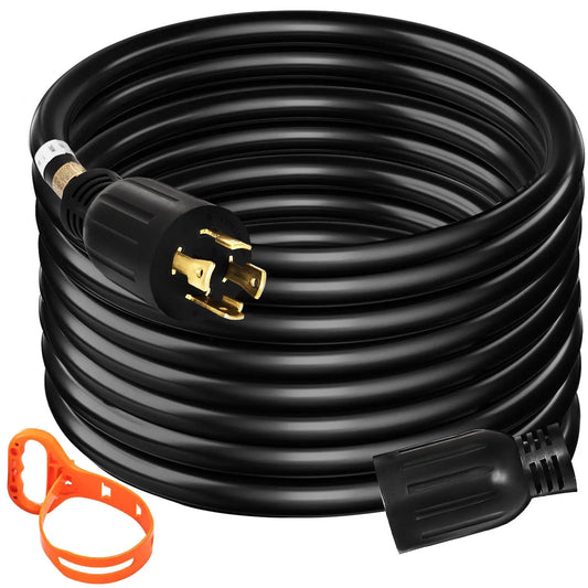 50ft 30A Generator Cord – 10-gauge, 125/250V with twist-lock connectors. Heavy-duty 4-wire power extension.