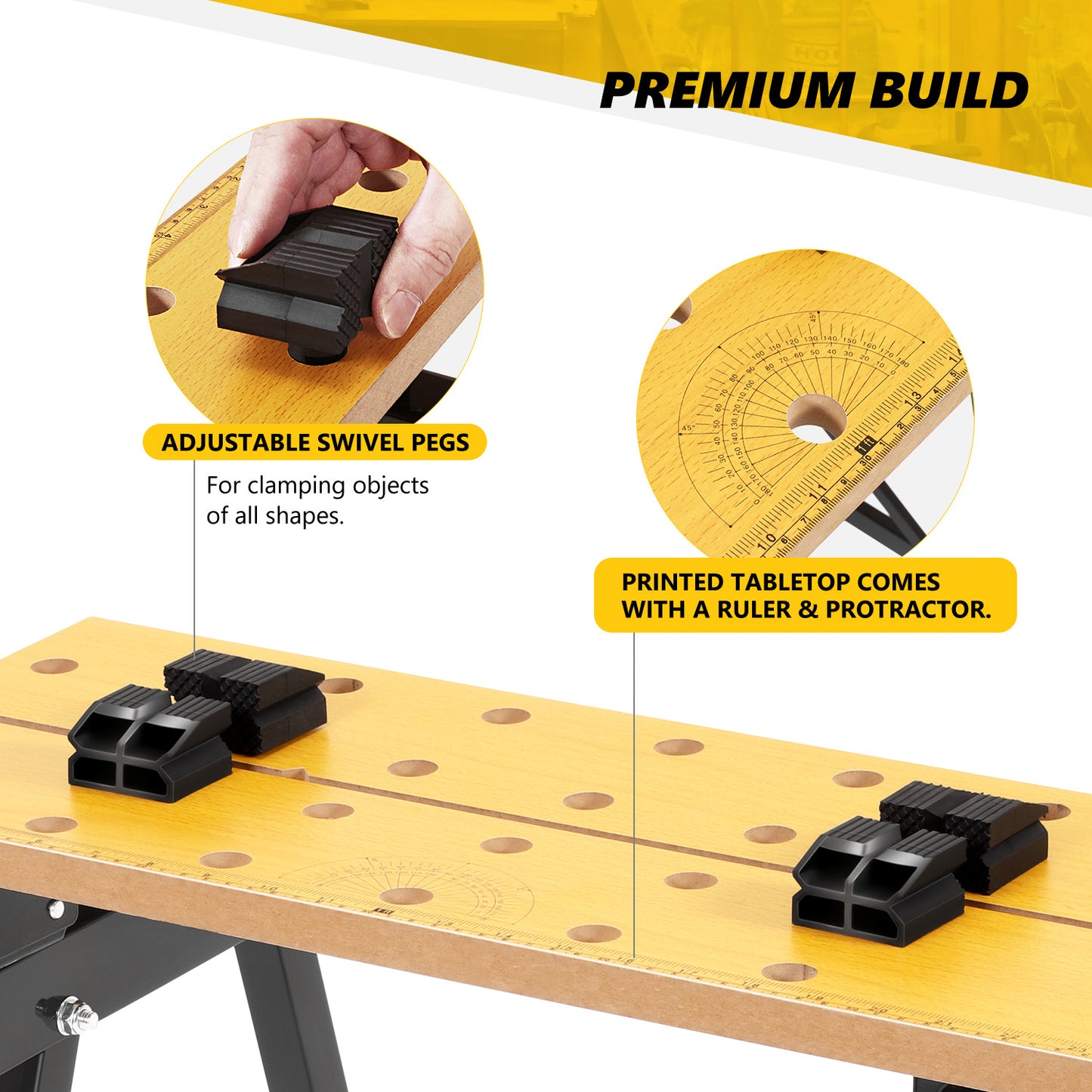 DNA Motoring Adjustable Portable Workbench - Foldable Multi-Purpose Design with Measuring Ruler and Protractor for Garage Home DIY and Carpentry - Jimmys Supplies