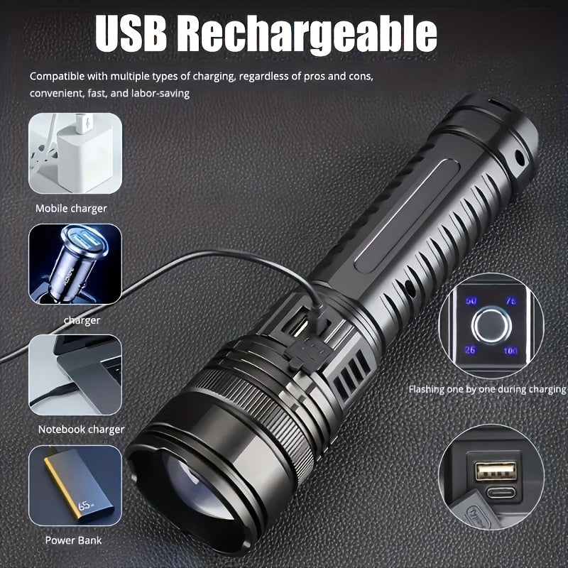 1 Piece Outdoor Super Bright LED Flashlight Rechargeable Home Strong Handheld Flashlight With COB Tail Light Multiple Lighting Modes Suitable For Camping Maintenance Fishing Emergency Situations Outdoor Activity Lighting - Jimmys Supplies