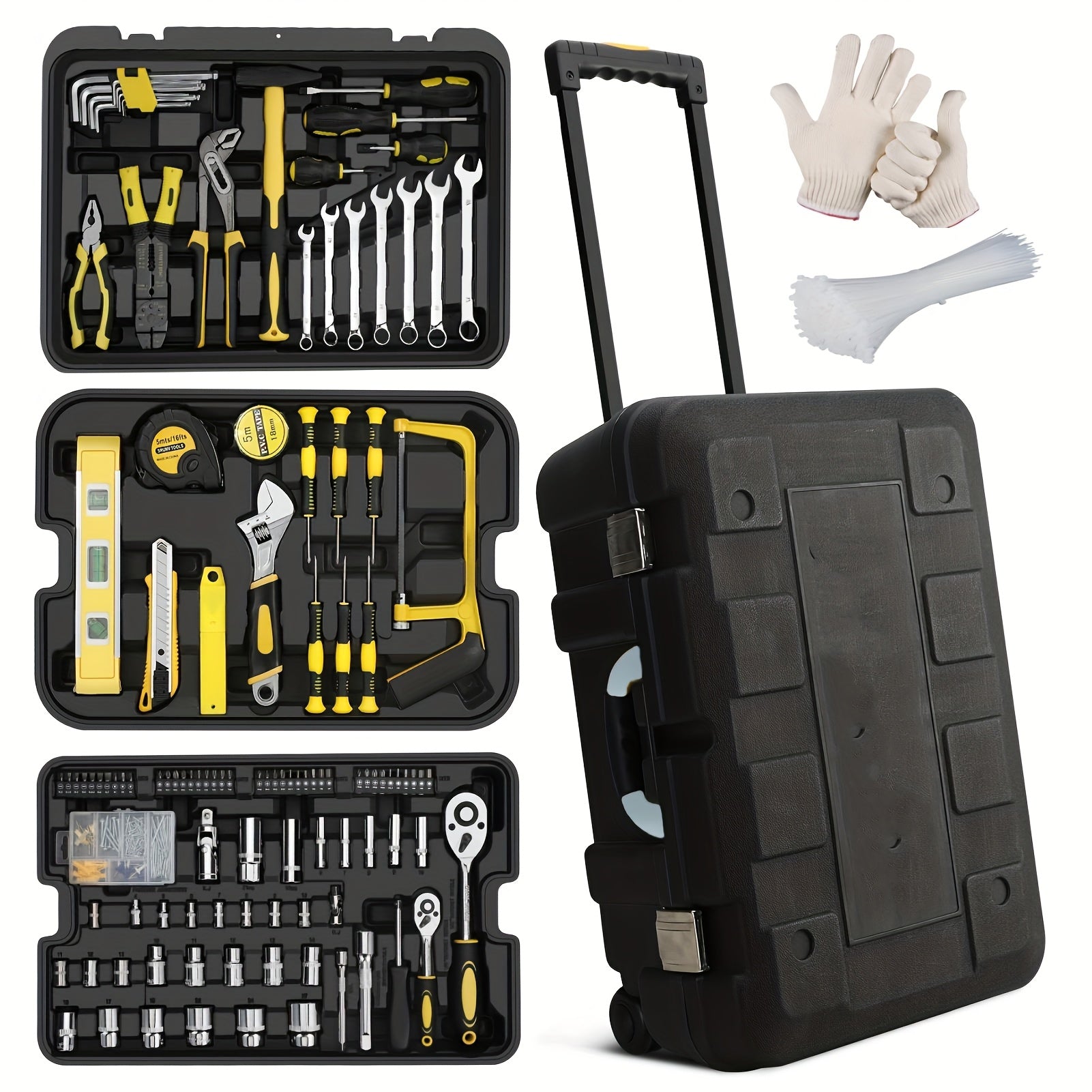 318 Pieces Tool Set With Wheels Hand Tool Set Home Repair Tool Kit 3 Tier Tool Sets For Men And Women Professional Repair And Maintenance Tools - Jimmys Supplies