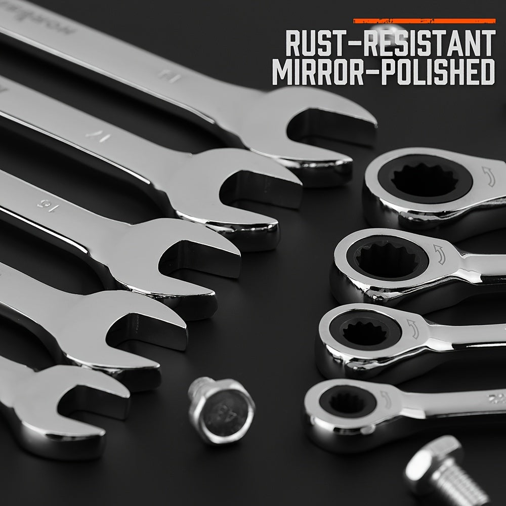 Horusdy 24 Piece Ratcheting Wrench Set Metric And SAE Ratchet Combination Wrenches Set with Organizer 72 Teeth Chrome Vanadium Steel 6 to 18 Millimeter and 1/4 to 3/4 Inch - Jimmys Supplies