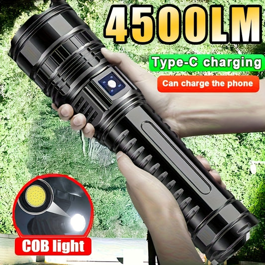 1 Piece Outdoor Super Bright LED Flashlight Rechargeable Home Strong Handheld Flashlight With COB Tail Light Multiple Lighting Modes Suitable For Camping Maintenance Fishing Emergency Situations Outdoor Activity Lighting - Jimmys Supplies