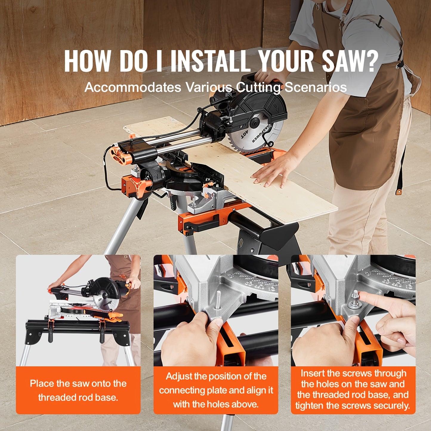 Happybuy Heavy Duty Collapsible Miter Saw Stand with 300 330 550lbs Capacity One Piece Brackets Clamps 36 78 89 Inch Compact and Foldable for Easy Storage - Jimmys Supplies