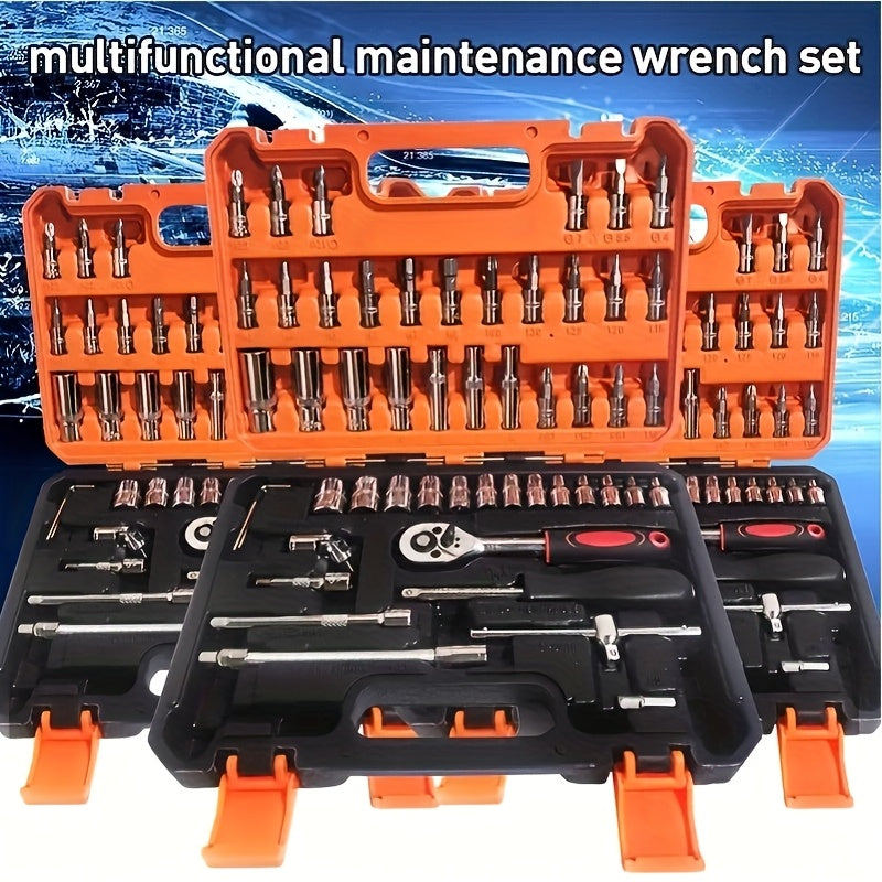 53 Piece 216 Piece Cr-V Impact Socket Set 3/8 Inch Drive 6 Point Design SAE 5/16 Inch to 3/4 Inch and Metric 8 to 22mm Sizes Includes Ratchet Handle Extension Bar Joint and Gloves - Jimmys Supplies