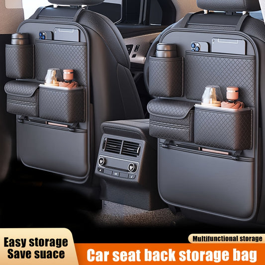 Car Seat Back Organizer Faux Leather Multi Compartment Storage Bag for Water Bottles Tablets Laptops and Accessories Black - Jimmys Supplies