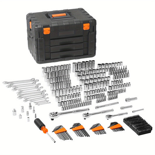 450 Pieces Mechanics Tool Set 1/4 Inch 3/8 Inch 1/2 Inch Drive SAE and Metric Kit Happybuy Socket Set with Deep and Standard Sockets Bits Hex Wrenches Combo Wrench Accessories Storage Case - Jimmys Supplies