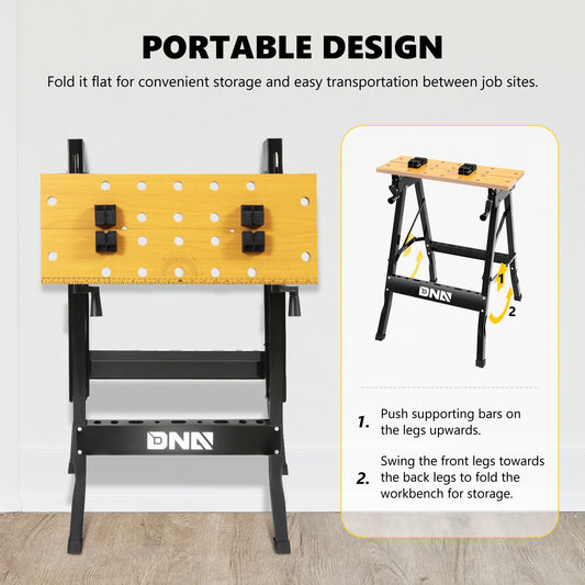 DNA MOTORING Adjustable Portable Foldable Workbench with Measuring Ruler and Protractor for Garage Home DIY and Carpentry - Jimmys Supplies