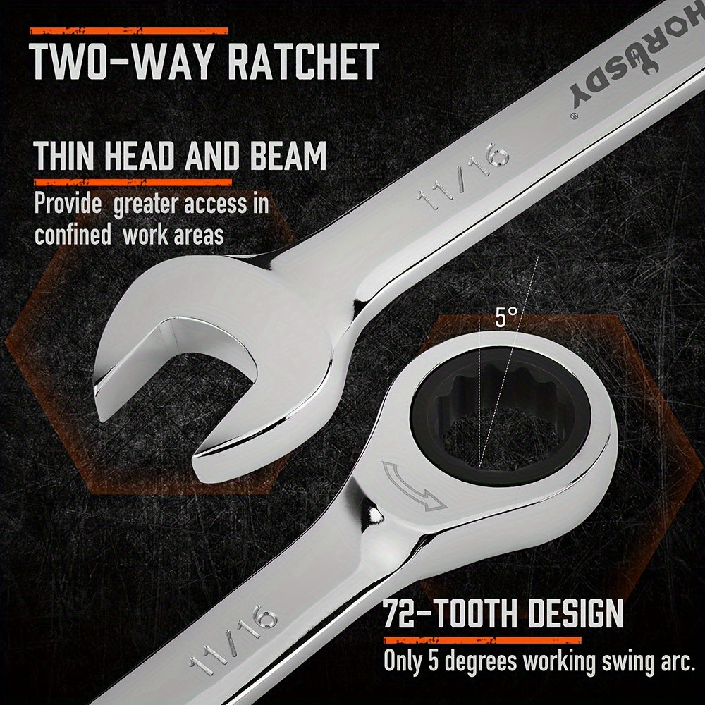 Horusdy 24 Piece Ratcheting Wrench Set Metric And SAE Ratchet Combination Wrenches Set with Organizer 72 Teeth Chrome Vanadium Steel 6 to 18 Millimeter and 1/4 to 3/4 Inch - Jimmys Supplies