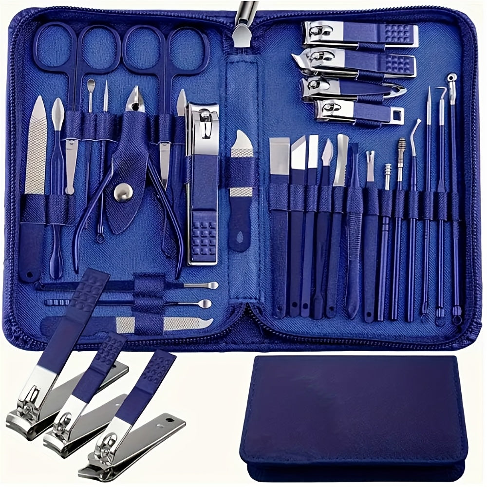 30 Pieces Professional Nail Care Kit Blue Manicure Set with Nail Clippers Cuticle Scissors and Nail Files Portable Travel Case Pedicure Tools for Home and Travel Use - Jimmys Supplies